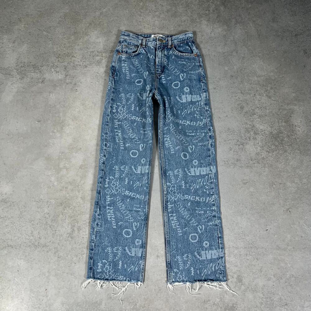 Relaxed Straight High Rise Pull&Bear Graffiti Women’s Denim Baggy Jeans Size 0